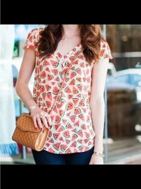 MAEVE Anthropologie Watermelon Top Picnic Days Boho Flutter Sleeve women Sz 2